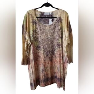 Avenue Size 26/28 NWT $44 Semi Sheer Metallic Multicolor Print Pullover